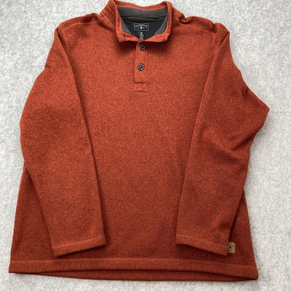 G H Bass & Co Sweater Mens XL Orange Fleece Lined Henley Pullover Knit Casual